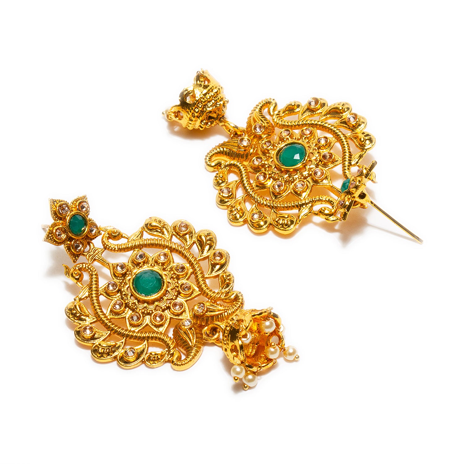 Latest Ruby Kemp Stone Chandabali Peacock Design Gold Earring ER2846