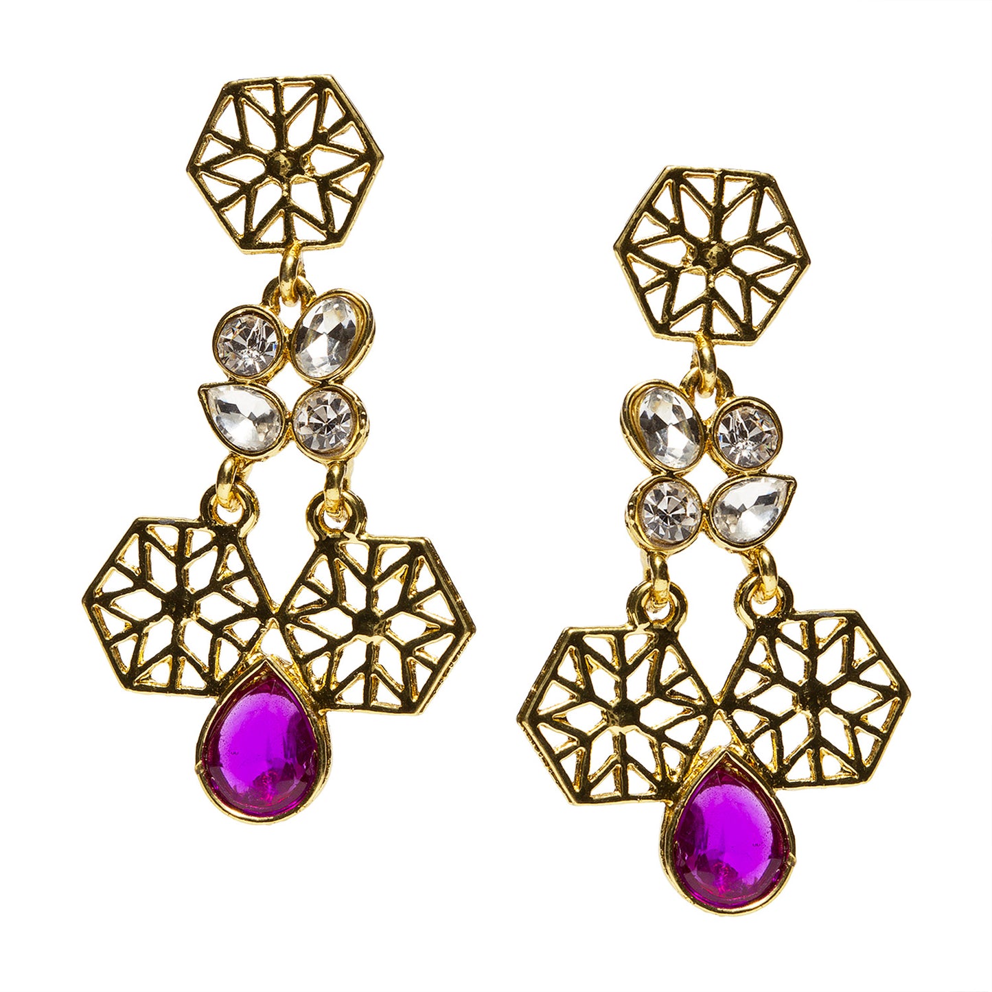 Bindhani gold plated white and purple stone earrings for women and girls