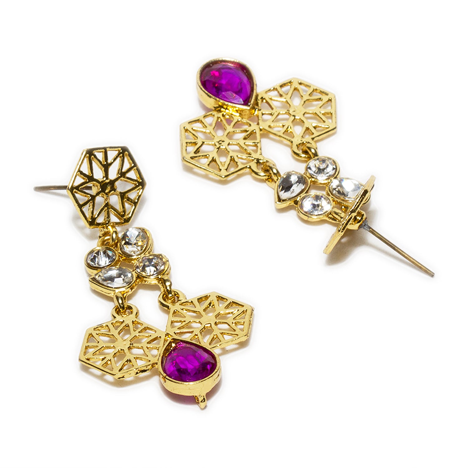 Bindhani gold plated white and purple stone earrings for women and girls