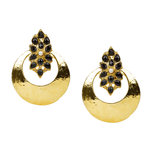 bindhani gold plated white beads black stone earrings for women