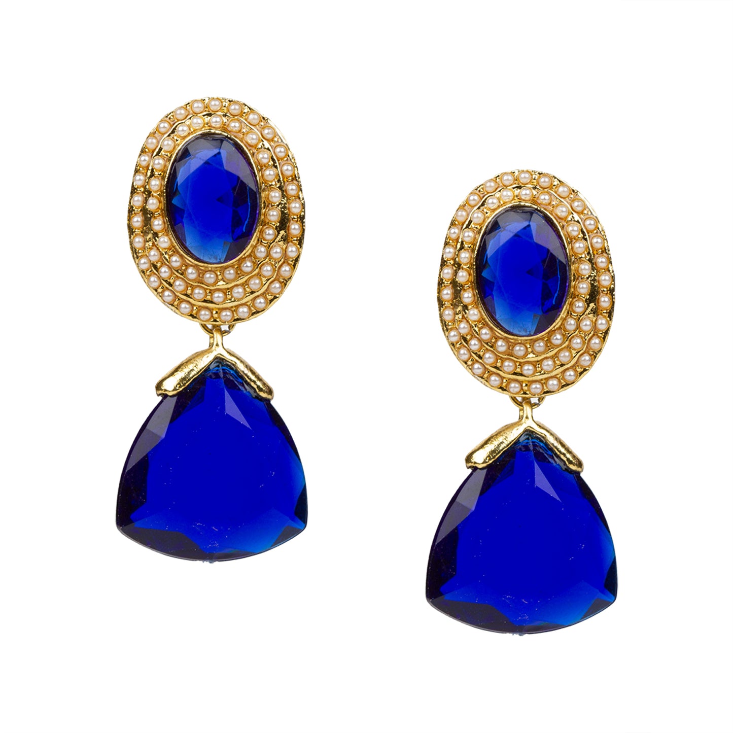 bindhani gold plated white beads blue stone earrings for women