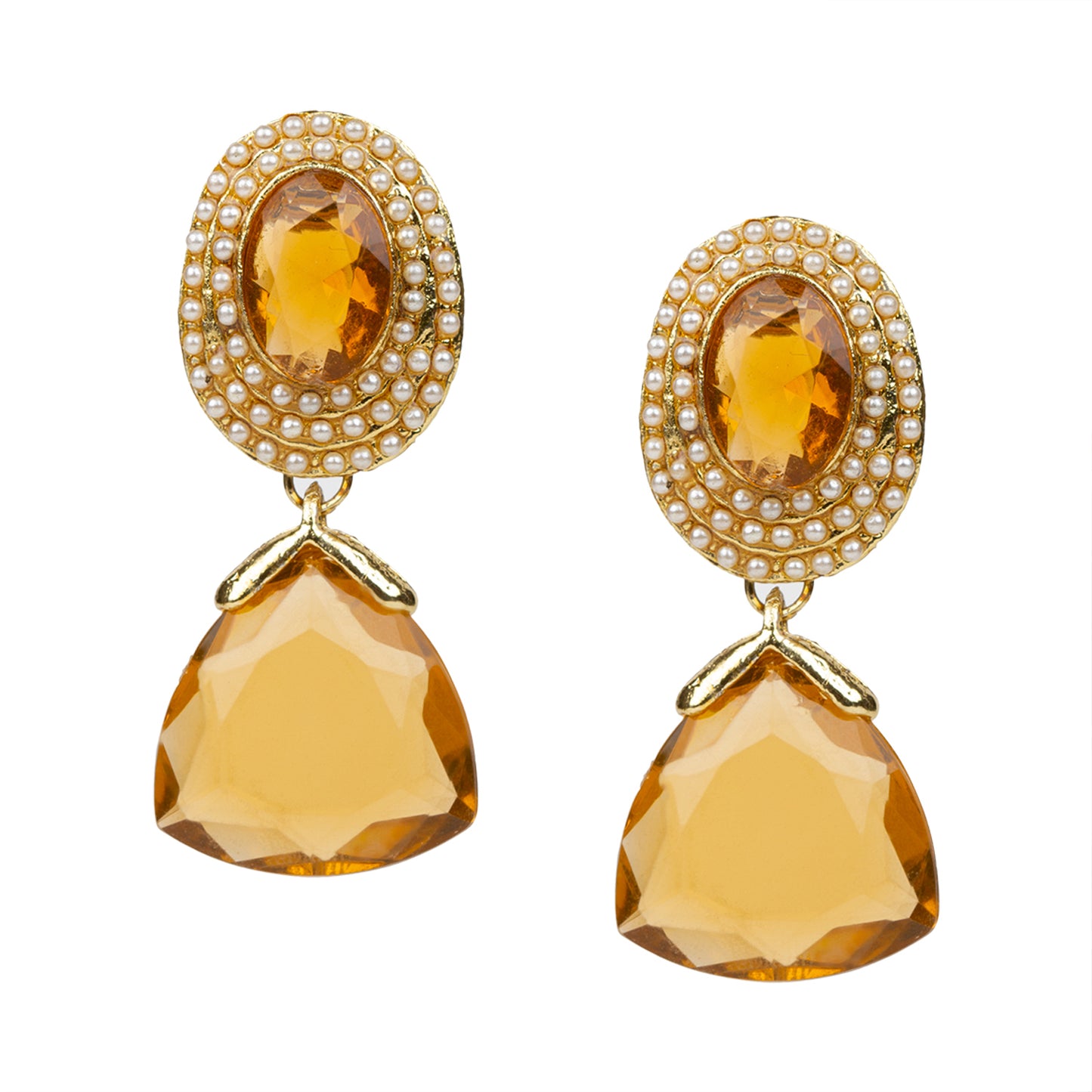 bindhani gold plated white beads brown stone earrings for women