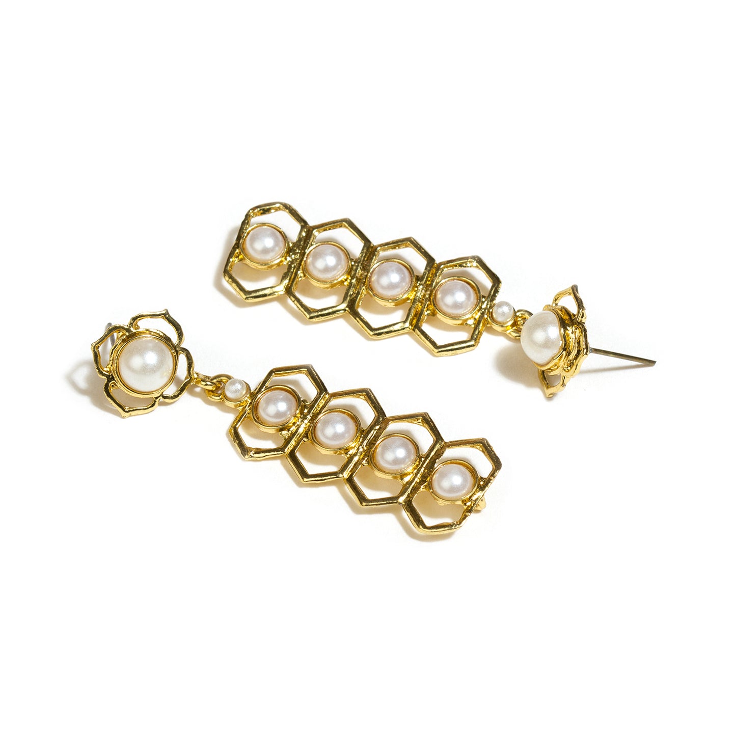 bindhani gold plated white beads earrings for women