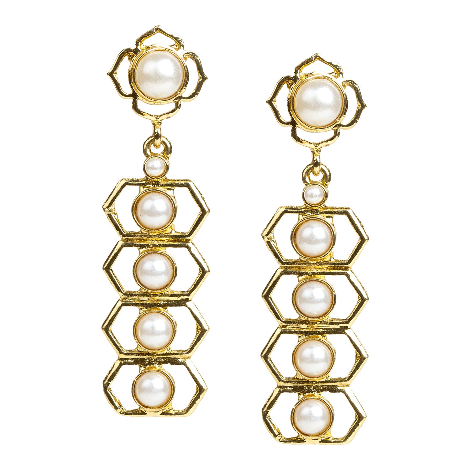 bindhani gold plated white beads earrings for women