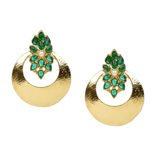 bindhani gold plated white beads green stone earrings for women