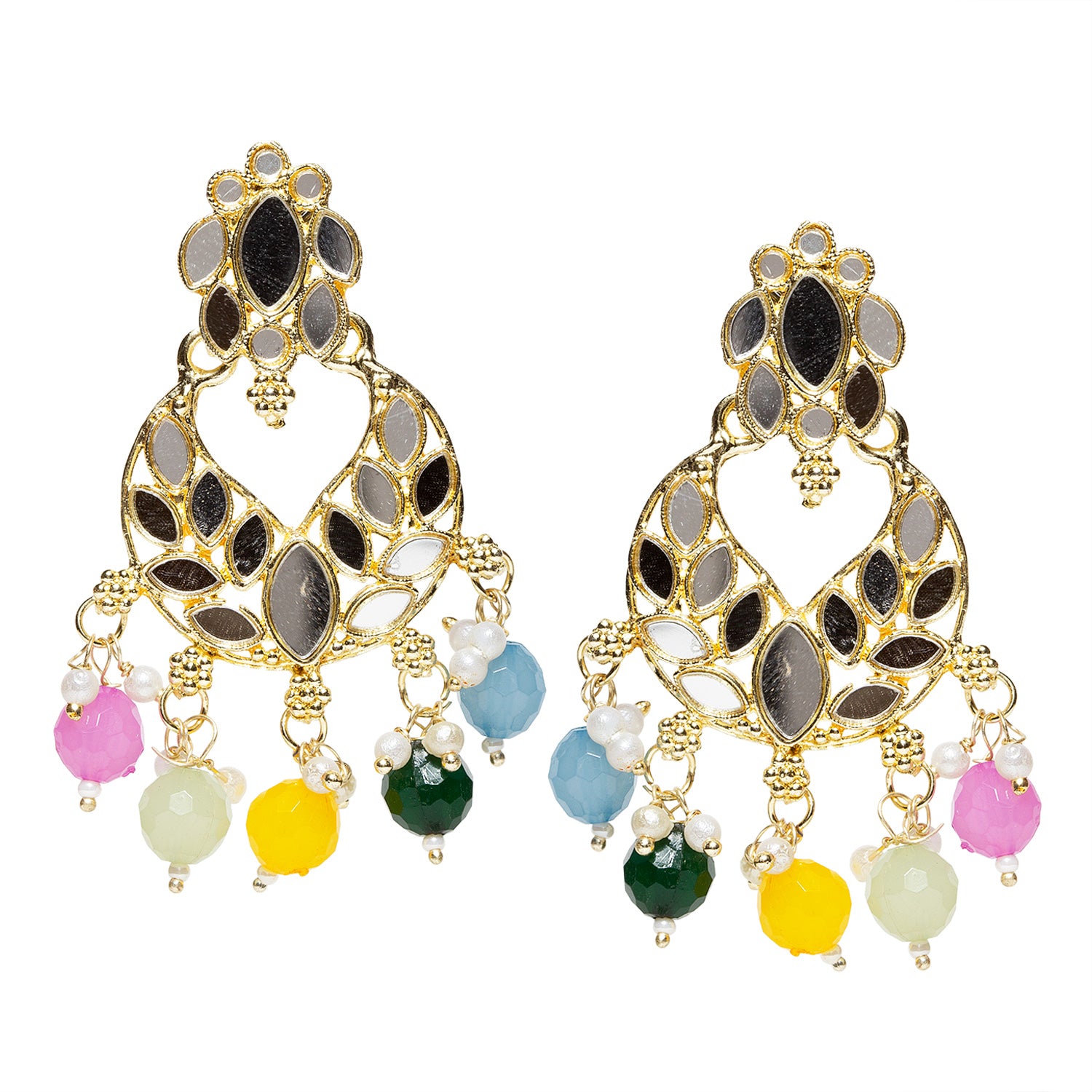 bindhani gold plated white beads multi colors drops mirror stone dangle drop earring for women girls
