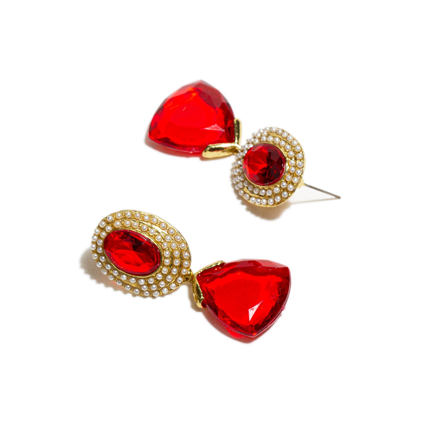 bindhani gold plated white beads red stone earrings for women