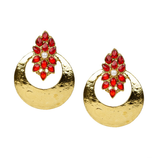 bindhani gold plated white beads red stone earrings for women
