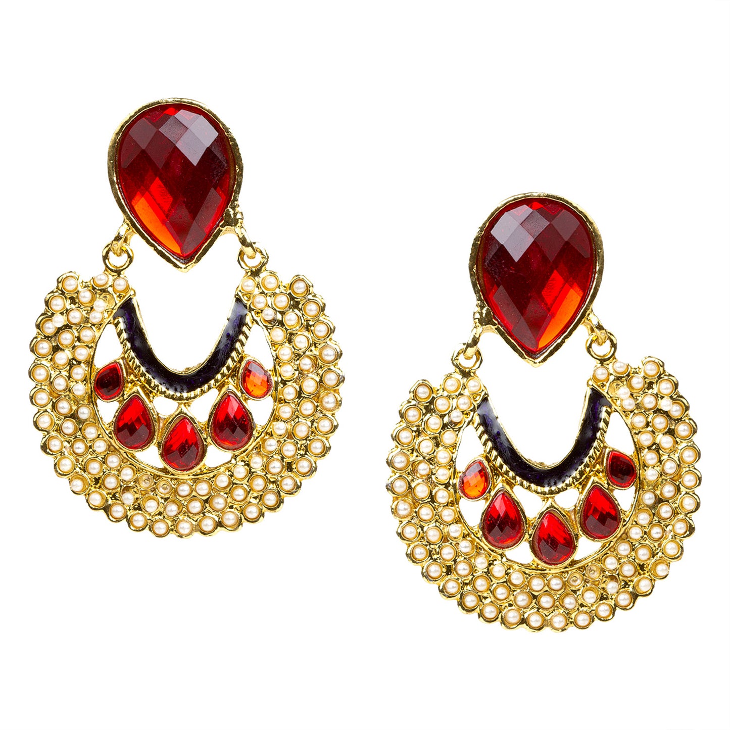 bindhani gold plated white beads red stone meenakari earrings for women