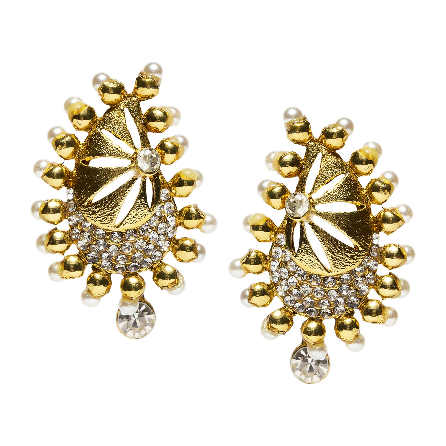 bindhani gold plated white beads white stone earrings for women and girls