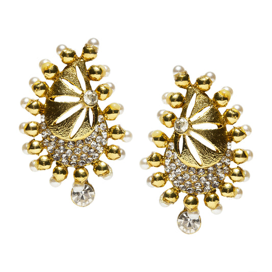 bindhani gold plated white beads white stone earrings for women and girls