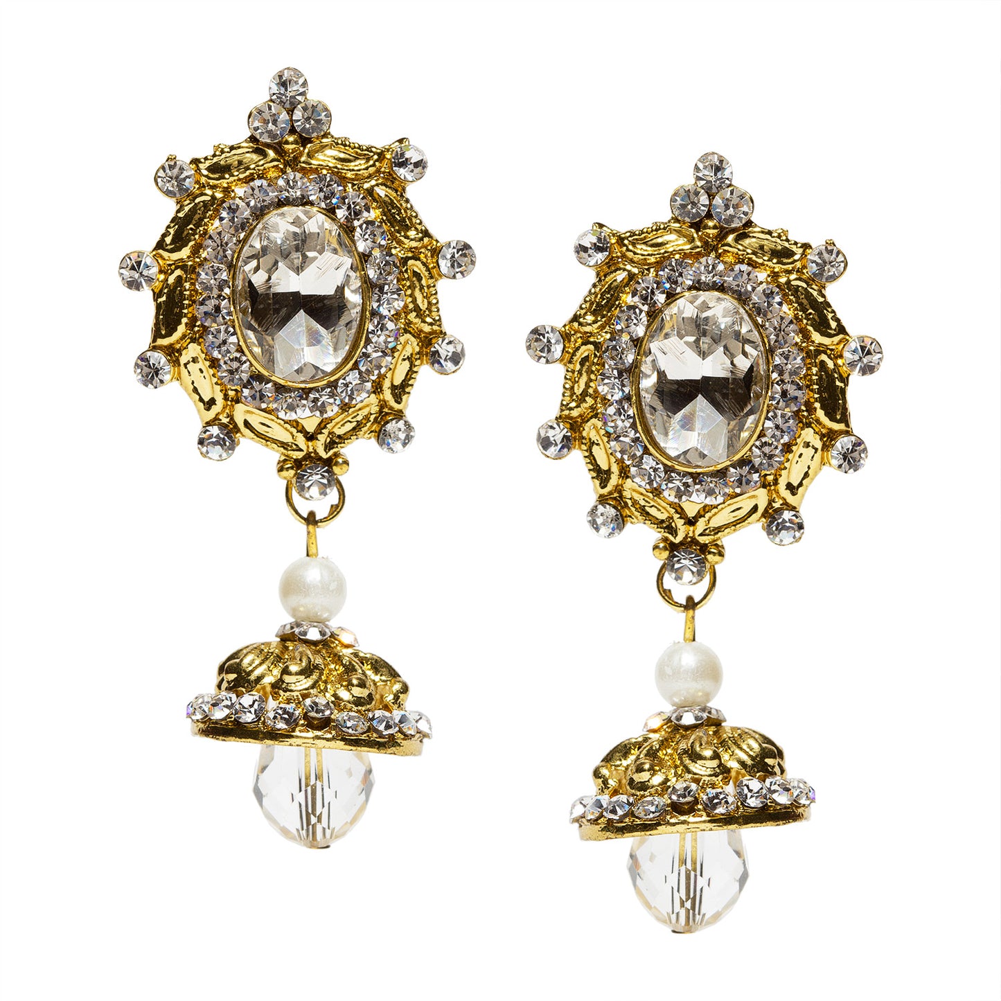 bindhani gold plated white crytsal stone jhumka jhumki earrings for women and girls