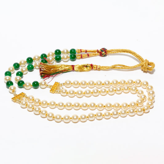 bindhani gold plated white green color pearl necklace for women
