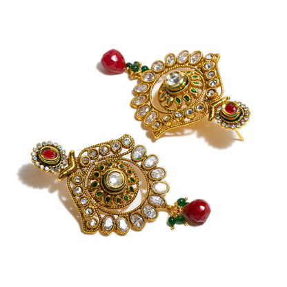 bindhani gold plated white green stone red drop copper earrings for women