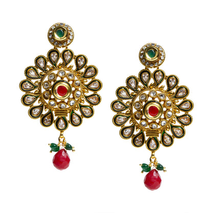 bindhani gold plated white green stone red pearl drop earrings for women