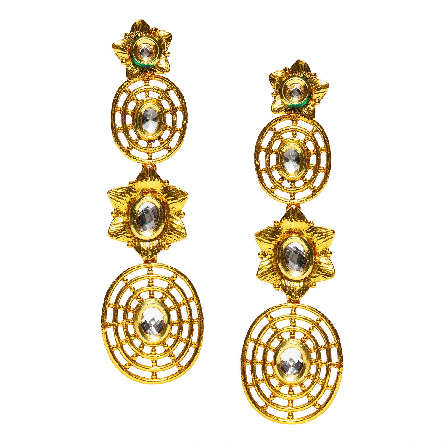 bindhani gold plated white kundan stone parallel multi circle dangle earrings for women and girls