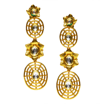 bindhani gold plated white kundan stone parallel multi circle dangle earrings for women and girls