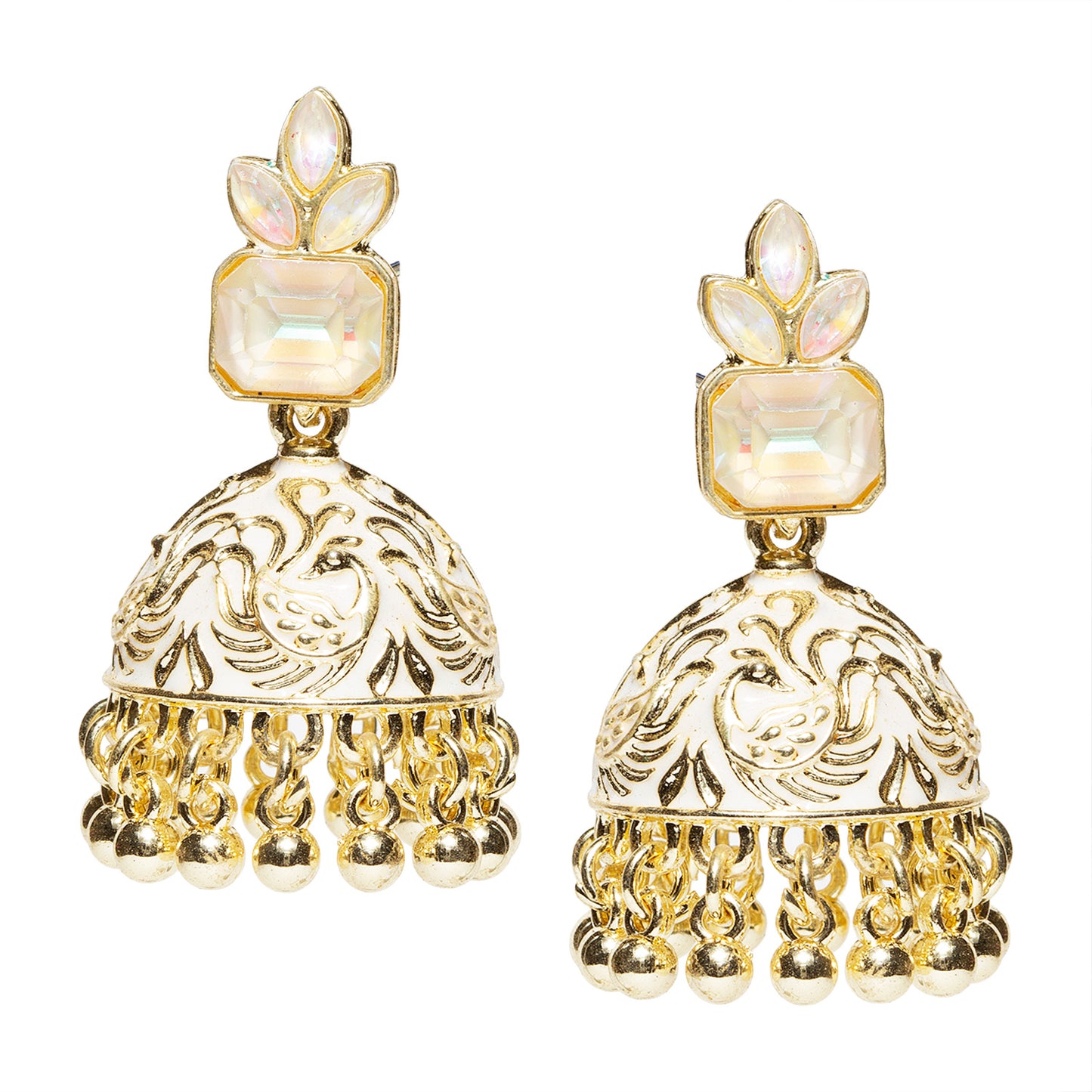 bindhani gold plated white meenakari jhumka earring for women girls