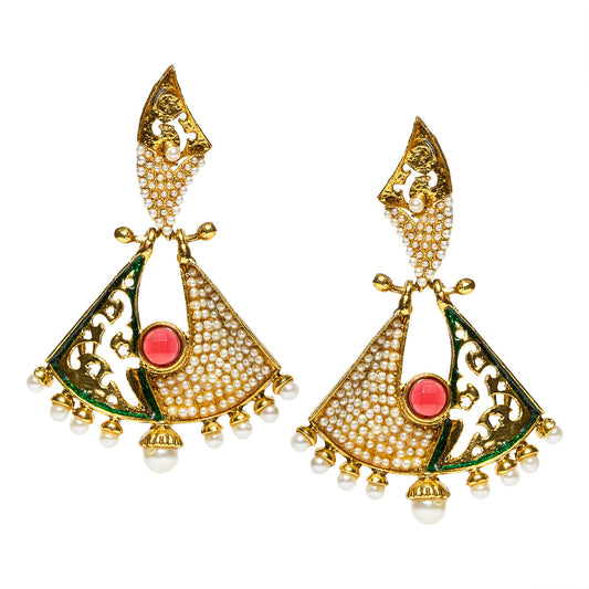 bindhani gold plated white pearl and red kundan stone for women and girls