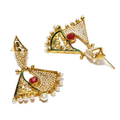 bindhani gold plated white pearl and red kundan stone for women and girls