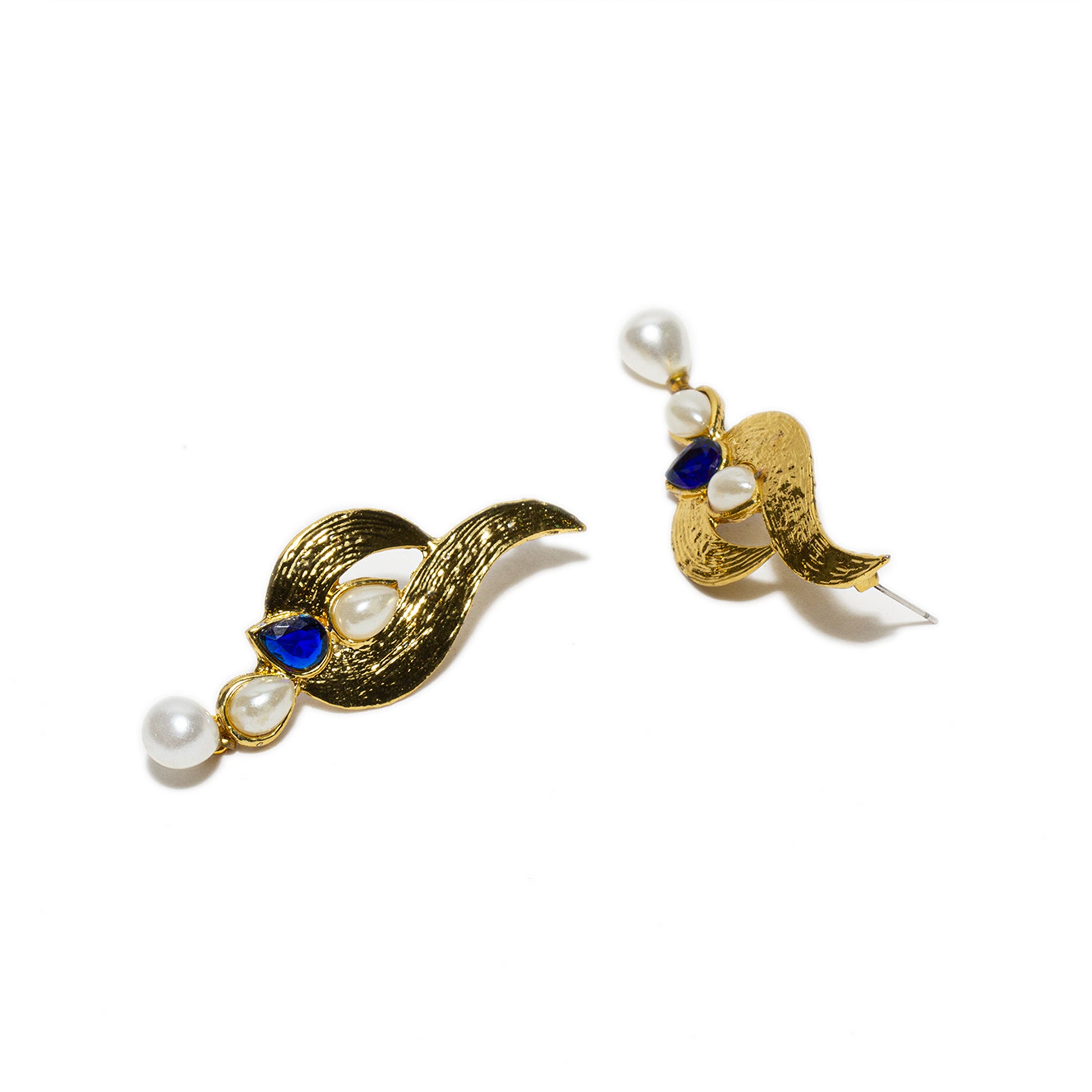 bindhani gold plated white pearl drop blue stone dangle earrings for women girls