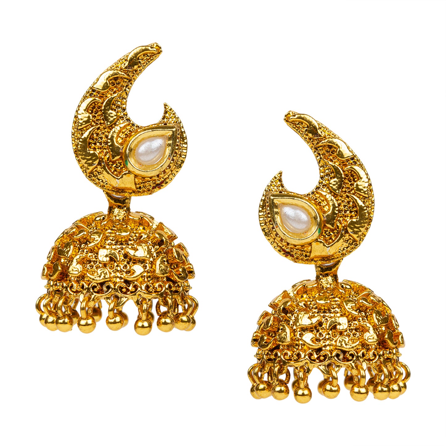 bindhani gold plated white pearl kundan jhumka earrings for women girls