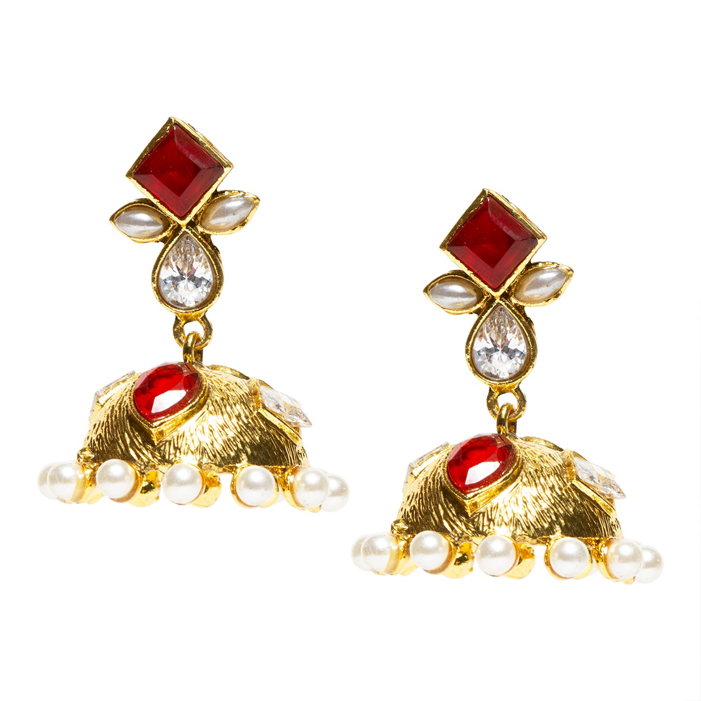 bindhani gold plated red stone jhumka earrings for women and  girls