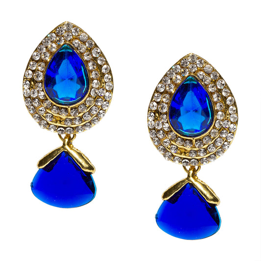 bindhani gold plated white pearls blue stone earrings for women