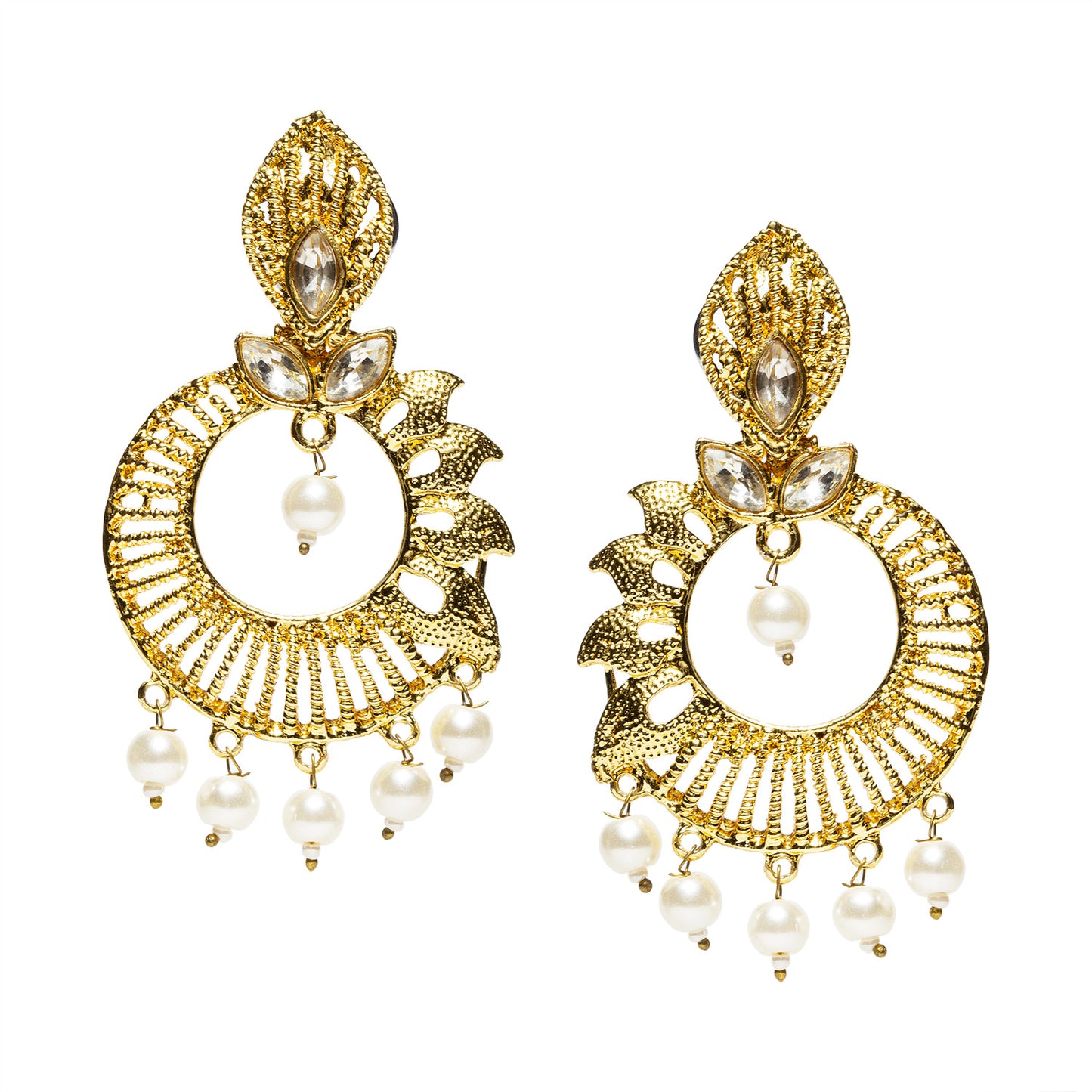 bindhani gold plated white pearls drop white stone dangle drop earrings for women and girls