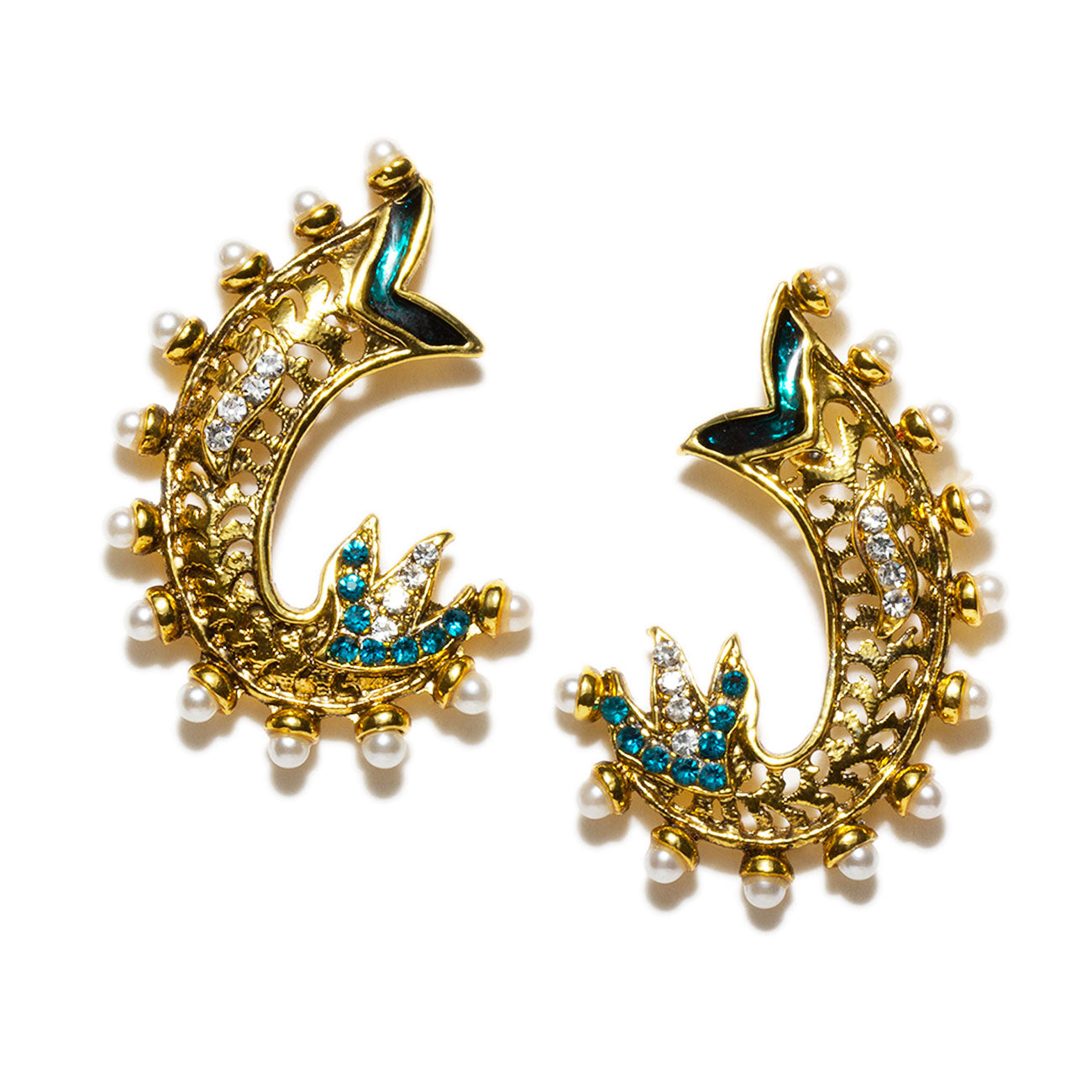 bindhani gold plated white pearls meenakari work turquoise white stone dangle earrings for women girls