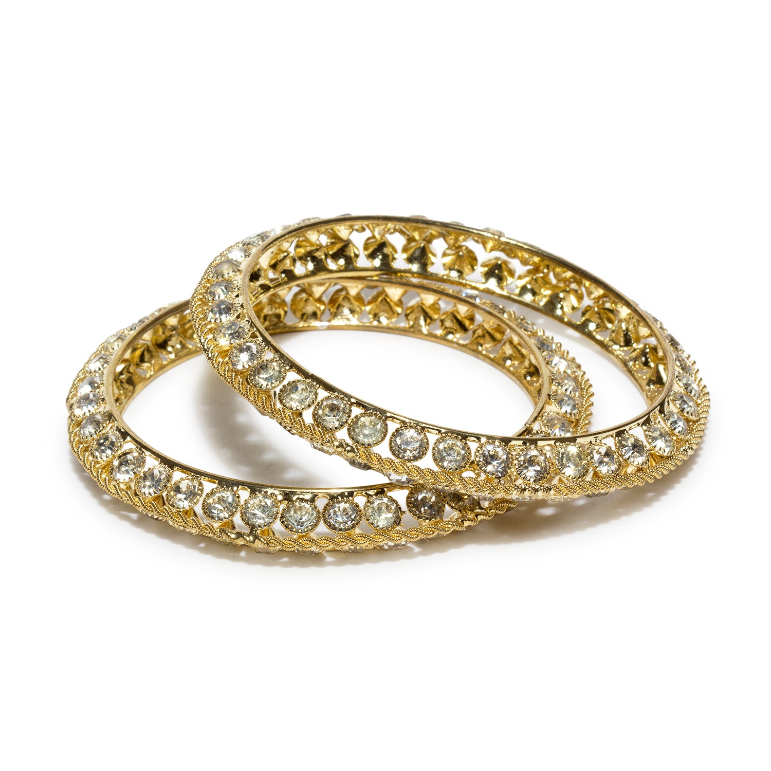 bindhani gold plated white stone bangle set for women