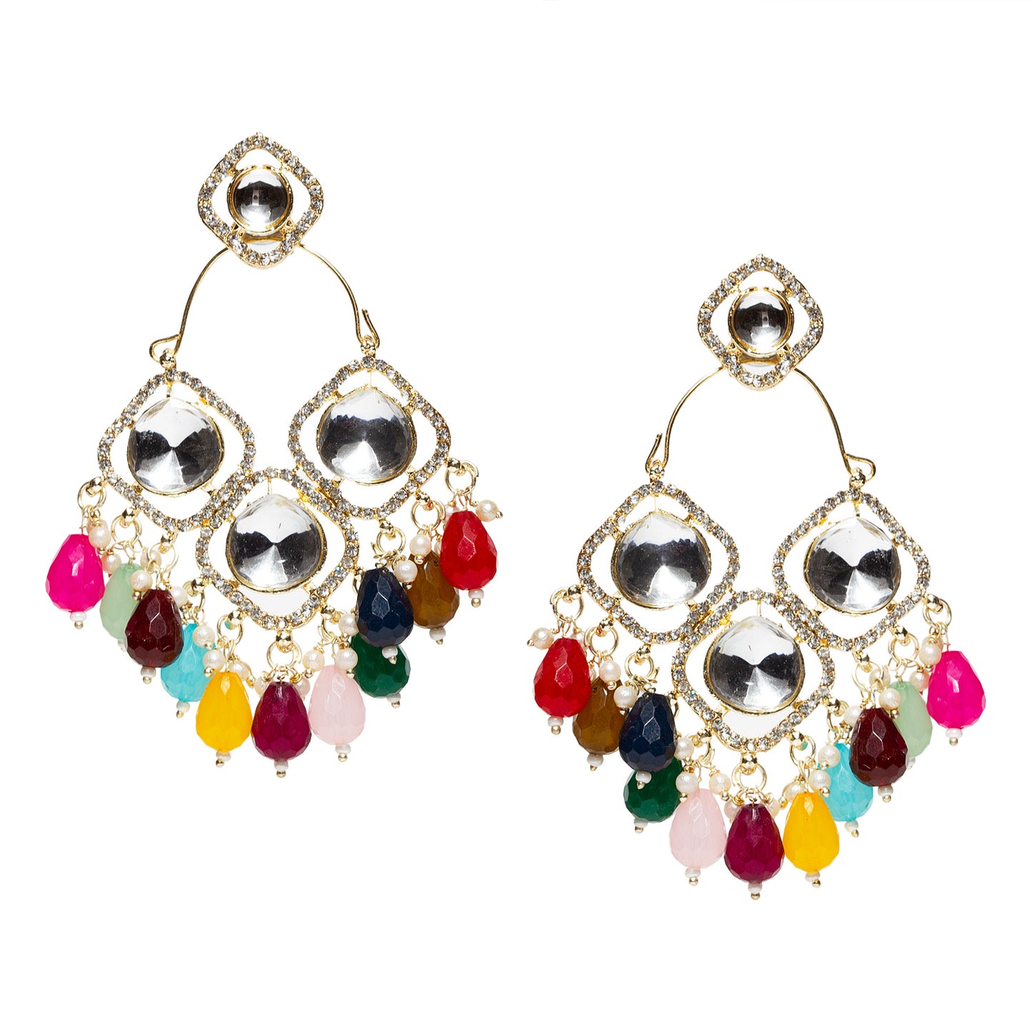 bindhani gold plated white stone multi color pearl drop chandelier earring for women girls