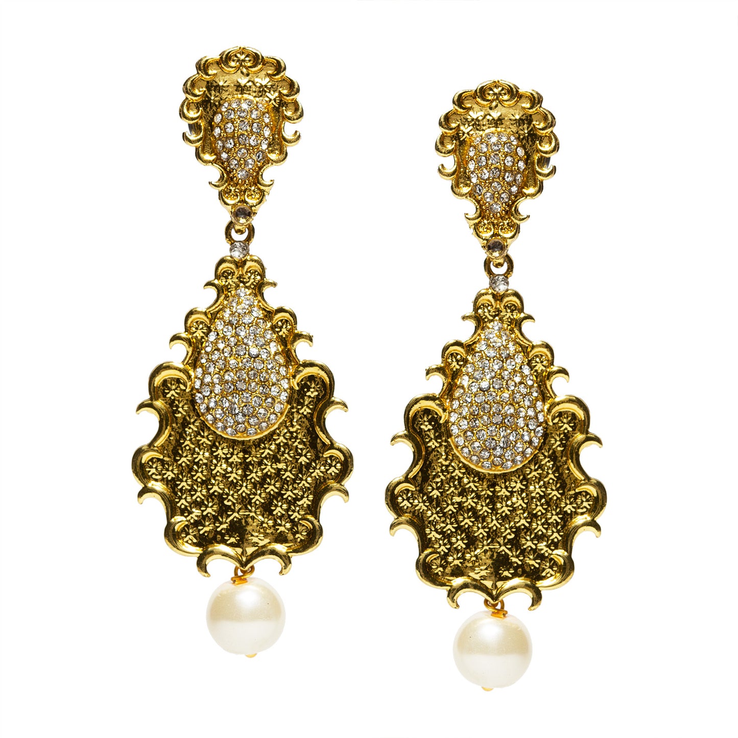 bindhani gold plated white stone pearl drop earrings for women and girls