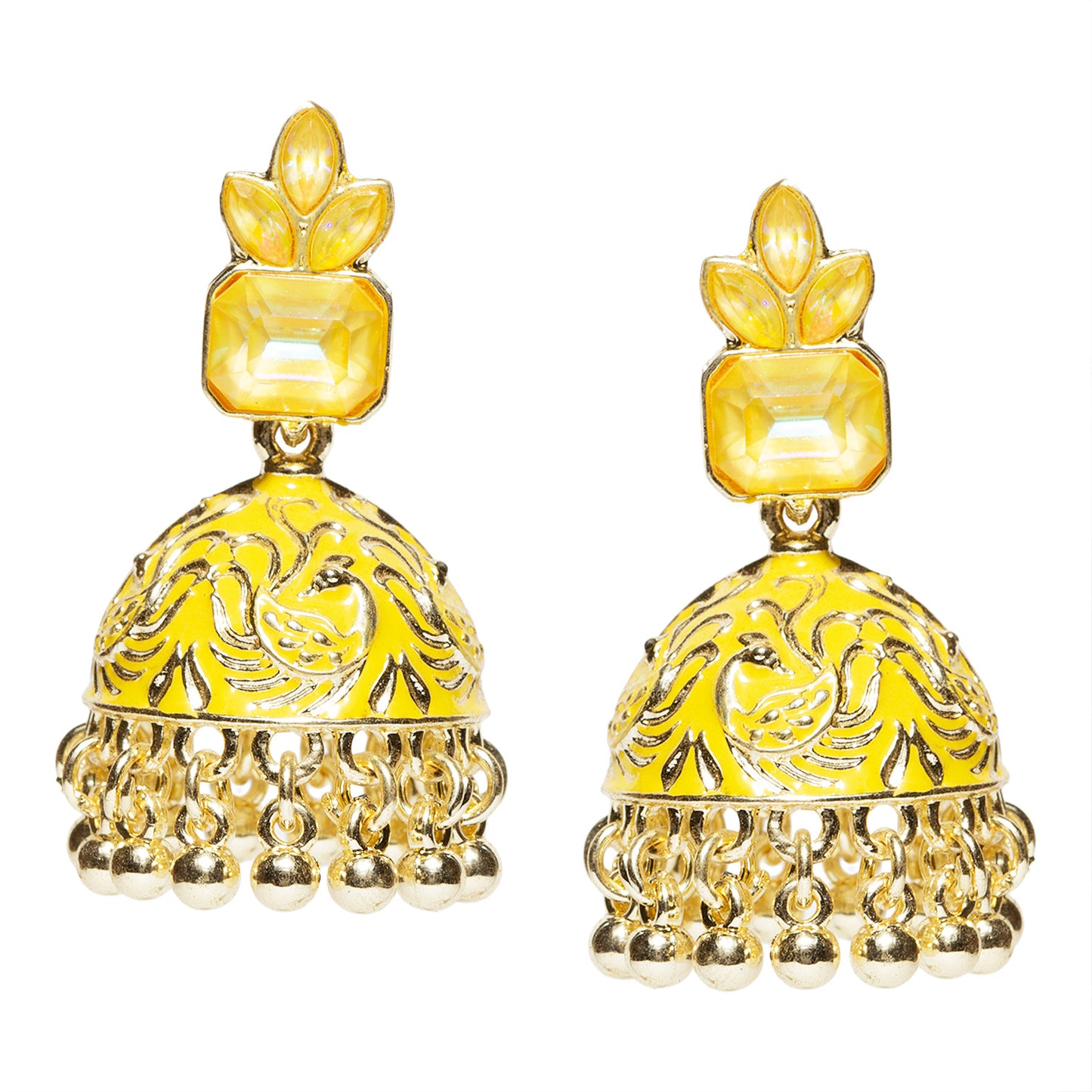 bindhani gold plated yellow meenakari jhumka earring for women girls