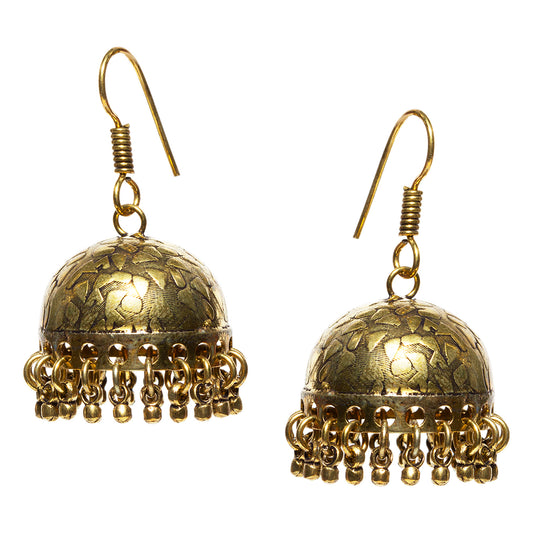 bindhani golden light weight hand hammered oxidized german jhumki earrings for women and girls