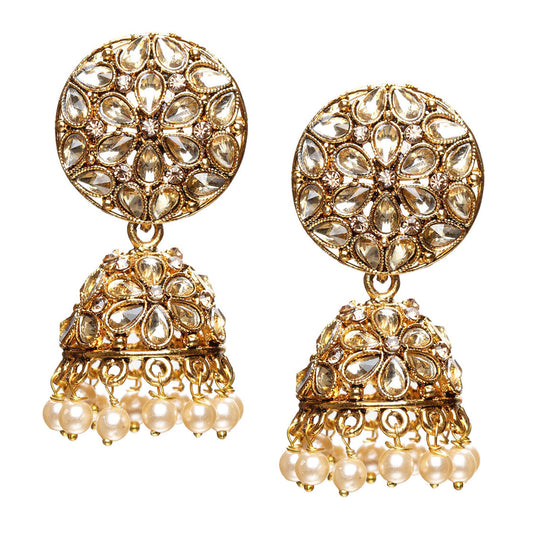 bindhani golden stone gold plated pearl drop jhumka earrings for women girls