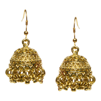 bindhani golden tiny oxidised jhumki earrings for women and girls