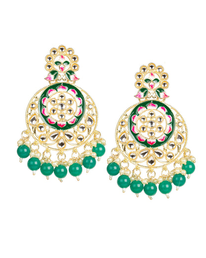 bindhani green beads meenakari kundan stone chandbali dangle drop earrings for women girls