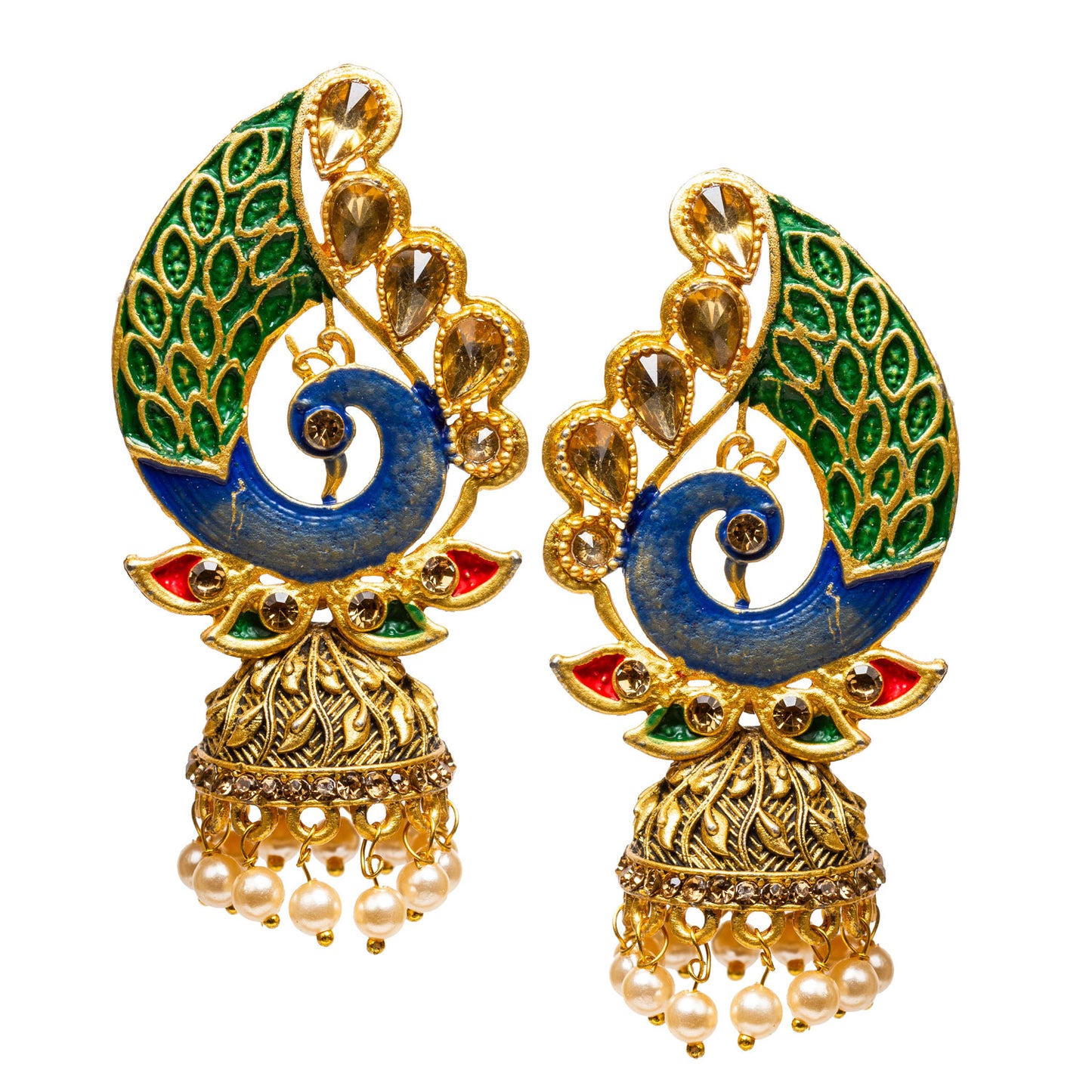 bindhani green blue multicolor meenakari jhumka earings for women girls