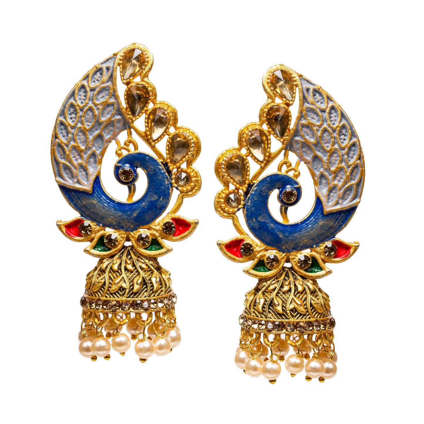 bindhani grey meenakari colorful jhumka earrings for women girls