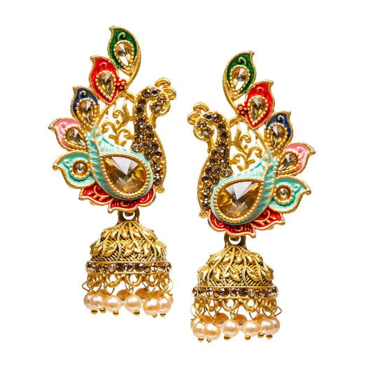 bindhani indian bollywood peacock meenakari jhumki jhumka earrings for women girls