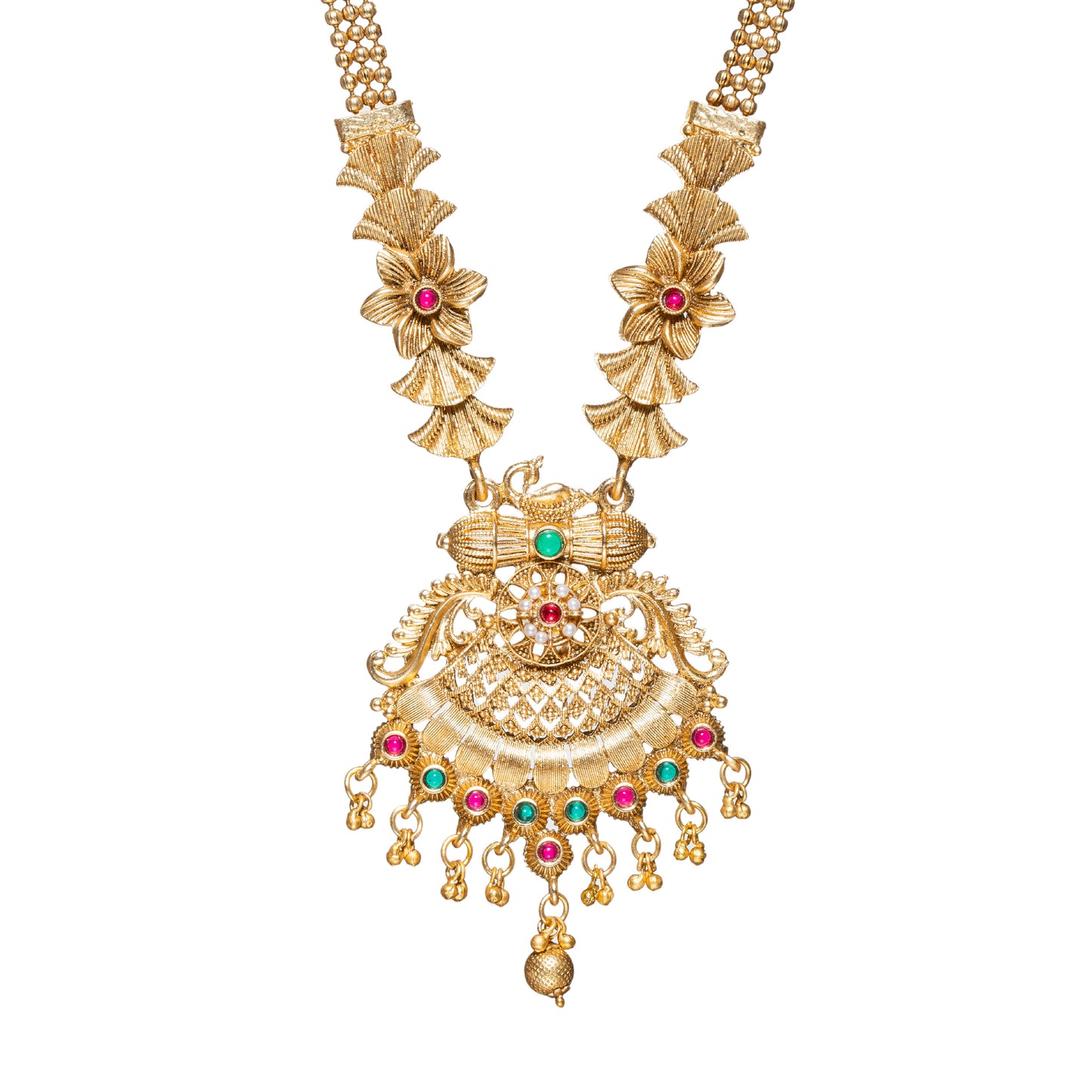 South Indian Style Traditional Long Pendant Jhumka Necklace Set