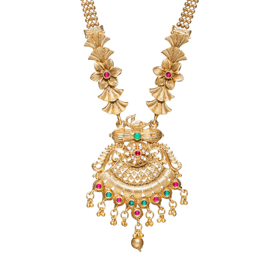 South Indian Style Traditional Long Pendant Jhumka Necklace Set