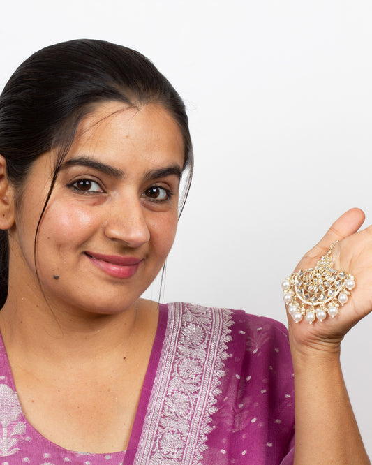 White Kundan Pearl Drop Maang Tikka