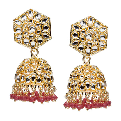 bindhani kundan gold plated pink drop jhumka earrings for women girls