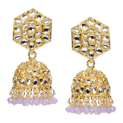 bindhani kundan gold plated purple drop jhumka earrings for women girls