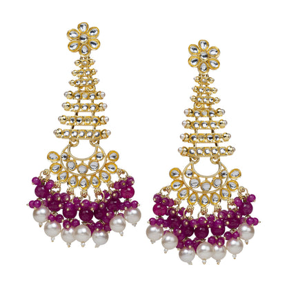 bindhani long gold plated kundan pearl dark purple drop earrings for women girls