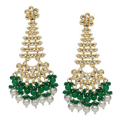 bindhani long gold plated kundan pearl green drop earrings for women girls