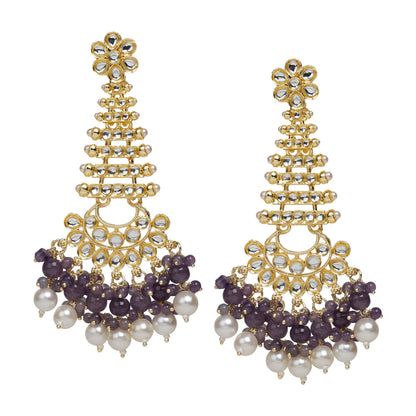 bindhani long gold plated kundan pearl grey drop earrings for women girls