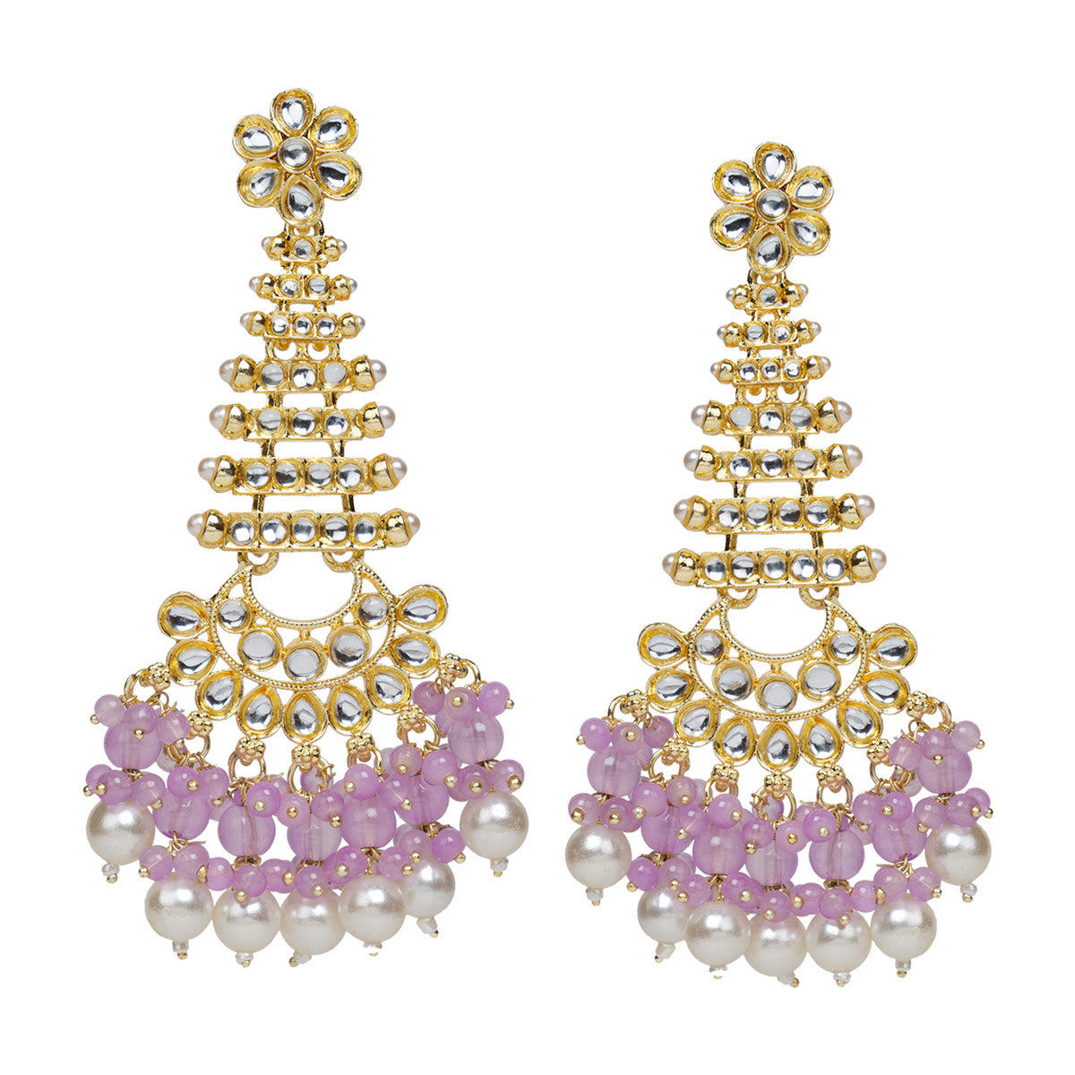 bindhani long gold plated kundan pearl light purple drop earrings for women girls